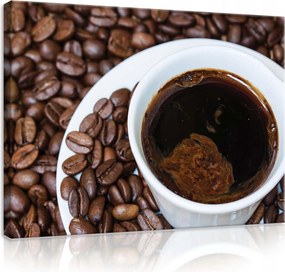 Vászonkép 80x60 Kávé szemes csésze ital reggel aroma csendélet