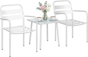 Outsunny 3 részes kerti bisztró szett – horganyzott acél, 2 szék és edzett üvegasztal, időjárásálló | Aosom