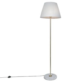 Retro állólámpa sárgarézzel és pliszé árnyékolóval krémszínű 45 cm - Kaso