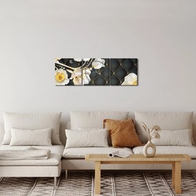 Fehér rózsa virágok képe (órával) (90x30 cm)