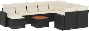 vidaXL 11 részes fekete polyrattan kerti ülőgarnitúra párnákkal