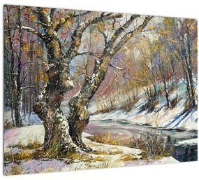 Egy festett téli táj képe (70x50 cm)