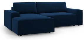 Sötétkék bársony kinyitható-tárolóhelyes sarokkanapé (bal oldali-heverő résszel) Jodie – Micadoni