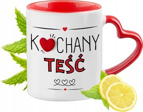 Apósnak Piros Bögre Szív Alakú Füllel Ajándék