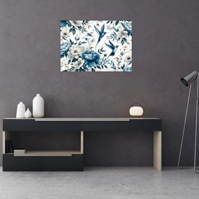 Üveg kép - Kolibrikok virágokkal (70x50 cm)