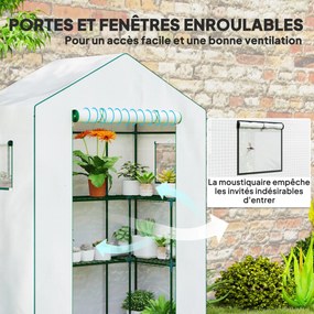 Outsunny PE Kert Üvegház 3-szintes Polcokkal, Balkon Üvegház, Megerősített 135 g/m² Ponyva, Acél Váz, Felhúzható Cipzáras Ajtó, Zöldségek, Növények, V