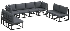 vidaXL Kerti Kanapé Szett párnával 8 pcs Fekete Alumínium