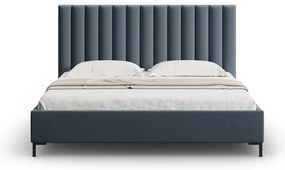 Sötétkék kárpitozott ágyneműtartós franciaágy ágyráccsal 160x200 cm Casey – Mazzini Beds