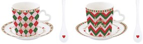 Karácsonyi Porcelán eszpresszó kávés csésze + alj kanállal 2 személyes díszdobozban Christmas Twist