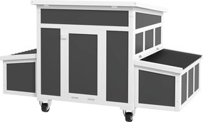 PawHut Fa Tyúkól 147x93,5x89,5 cm Kültéri Tyúkól Ablakos Ajtóval, Kivehető Tálcával és Röppentyűkkel 1-6 Tyúk Számára Sötétszürkében | Aosom
