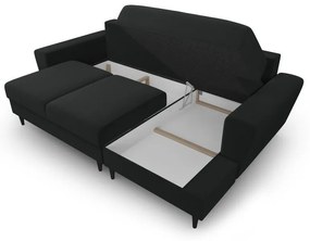 Fekete bársony kinyitható tárolóhelyes sarokkanapé (jobb oldali-heverő résszel) Kyoto – Cosmopolitan Design