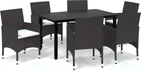 vidaXL 7 részes barna polyrattan kerti étkezőgarnitúra párnákkal