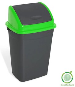 Billenőfedeles szemetes kuka, műanyag, antracit/zöld, 50 L