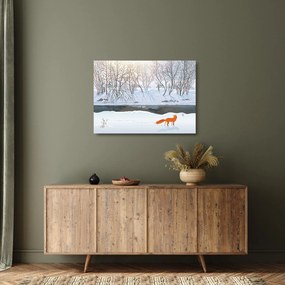 Kép - róka a téli tájban (üvegen) (70x50 cm)
