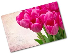 Üveg vágódeszka Rózsaszín tulipánok pl-ko-80x52-f-90952565