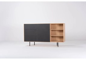 Fekete-natúr színű tölgyfa alacsony komód 176x100 cm Fina – Gazzda