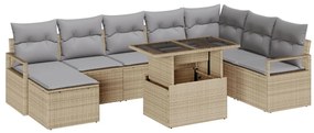 9 darabos kert bútor szett párnákkal Bézs Poli Rattan, 2 személyes kert kanapé párnákkal Bézs Poli Rattan