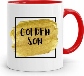 Piros Bögre Ajándék Fiúnak Golden Son nyomott mintával