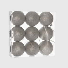 Ezüst glitteres műanyag karácsonyi gömb szett 9x8cm