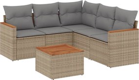 vidaXL 6 részes bézs polyrattan kerti ülőgarnitúra párnával