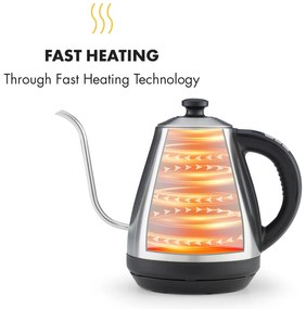 Klarstein Garcon, vízforraló, 1 L, 2000 W, melegentartó funkció, hattyúnyak, rozsdamentes acél