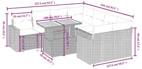 9 részes fekete polyrattan kerti ülőgarnitúra párnákkal