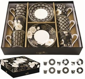 Porcelán eszpresszócsésze+alj 6 személyes, 100ml, díszdobozban, Coffee Mania, Art Deco &amp; Flowers