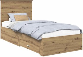 vidaXL Ágykeret fejtámlával fiókkal Artisan tölgy 90 x 200 cm Faanyag