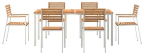 7 Részes Kert Étkezőszett Tömörfa Tíkfa, Kültéri Étkezőasztal 180x90x75 cm Tömörfa Tíkfa, Összecsukható Kerti Székek 2 db Tömörfa Tíkfa és Acél, Összecsukható Kerti Székek 4 db Tömörfa Tíkfa és Acél