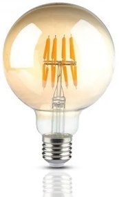 LED lámpa , égő , izzószálas hatás , filament , gömb , E27 foglalat , G95 , 8 Watt , meleg fehér , borostyán sárga
