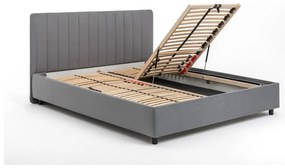 Szürke kárpitozott ágyneműtartós franciaágy ágyráccsal 160x200 cm Myra Slim Line – Bonami Selection