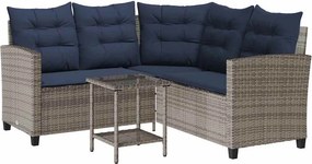 vidaXL L-alakú szürke polyrattan kerti kanapé asztallal és párnával
