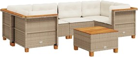 vidaXL 7 részes bézs polyrattan kerti ülőgarnitúra párnákkal