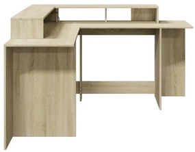 sonoma tölgy színű szerelt fa íróasztal LED-ekkel 152x152x91 cm