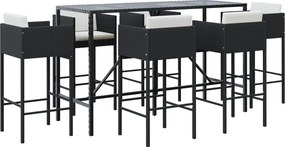 vidaXL 7 részes fekete polyrattan kerti bárszett párnákkal