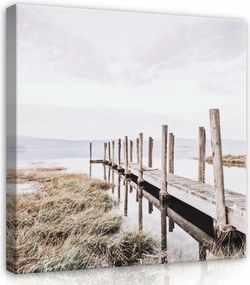 Vászonkép 40x40 Móló tükröződés nyugalom természet táj fa felhők csend