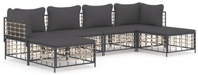 6 részes antracitszürke polyrattan kerti ülőgarnitúra párnákkal
