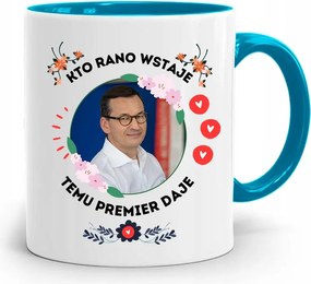 Kék Politikus Bögre Mateusz Morawiecki Miniszterelnök fényképes nyomtatással