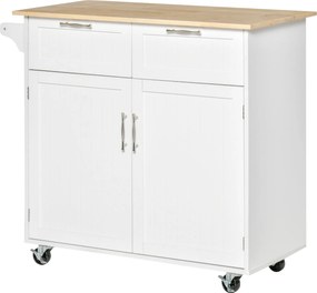 HOMCOM Konyhai Sziget Kerekeken Konyhai Kocsi Konyhai Buffet 2 Ajtóval 2 Fiókkal Konyharuha Akasztóval és Állítható Polccal Étkezőhöz Nappalihoz 104x4