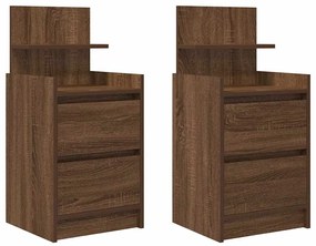 2 db barna tölgy éjjeliszekrények 2 fiókkal 38x34x80 cm