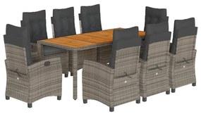 9 részes szürke polyrattan kerti étkezőgarnitúra párnával