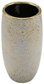 Kerámiaváza fehér-arany rusztikus, 13x13x24,5cm