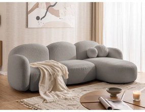 Szürke buklé sarokkanapé (jobb oldali-heverő résszel) Orbit – Ropez