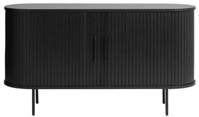 Fekete alacsony komód tolóajtóval, tölgyfa dekorral 140x76 cm Nola – Unique Furniture