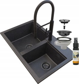 Gránit Mosogató Csaptelep Szifon Fekete Hektor Gránit