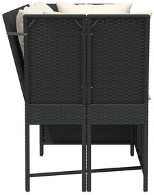 Fekete polyrattan kerti kanapé párnákkal