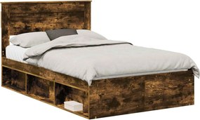 vidaXL Ágykeret fejtámlával Füstölt tölgy 135 x 190 cm Tömör fenyőfa