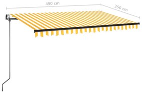 sárga-fehér szélérzékelős és LED-es napellenző 450 x 350 cm