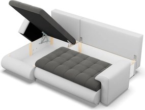 Tokio sarokkanapé, 2 ágyneműtartóval, bársony + műbőr, baloldali, szürke - fehér