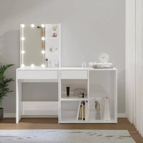Magasfényű fehér szerelt fa LED-es fésülködőasztal szekrénnyel